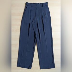 Vince Wide Leg Flowy Crepe Rib Front High Waist Navy Trouser Pant Sz Med Pintuck
